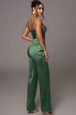 JLUXLABEL Green Joana Cutout Satin Trousers