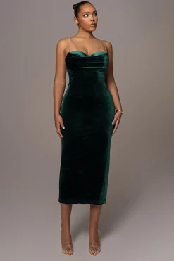 JLUXLABEL Green JOSANNA VELVET MIDI DRESS