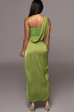 JLUXLABEL Green KRISTIANA SLIT DRESS