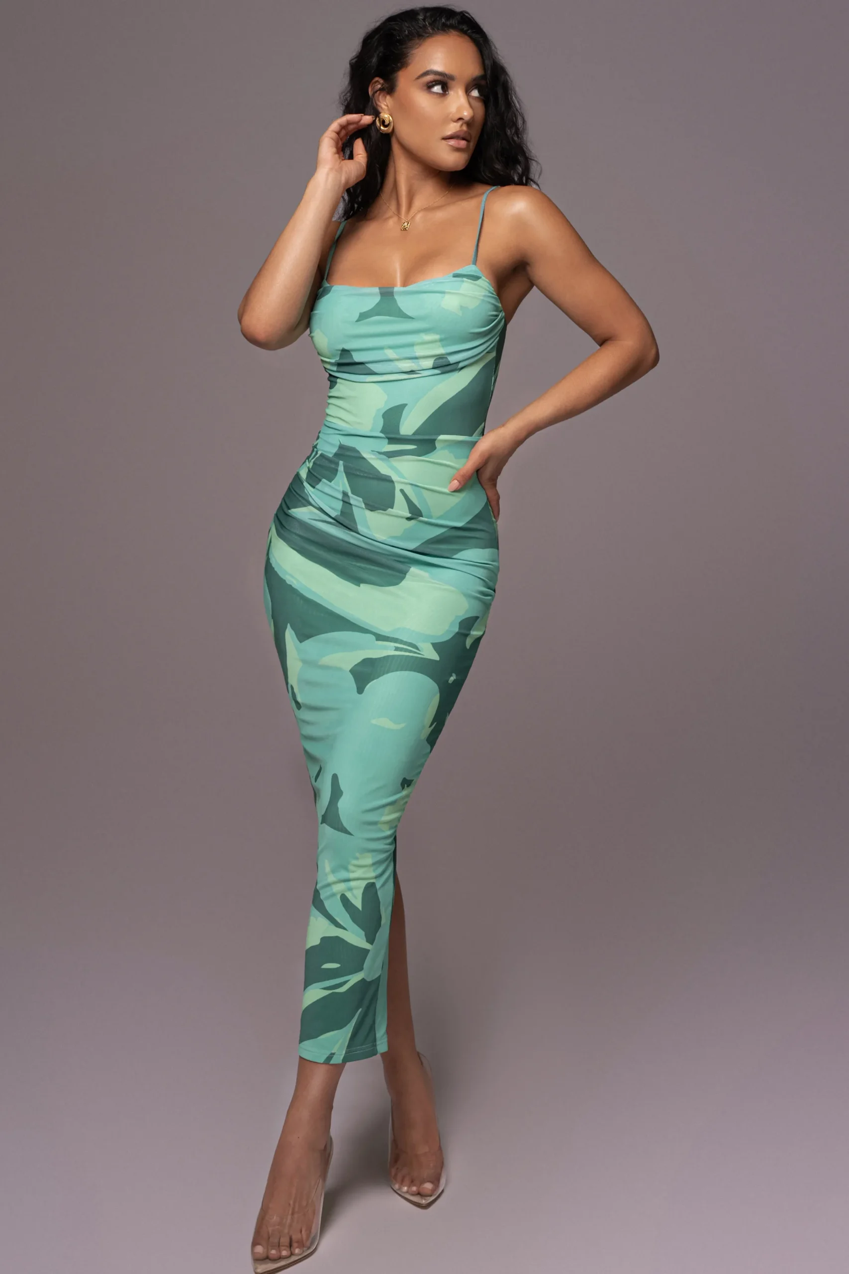 JLUXLABEL Green Naylene Ruched Dress