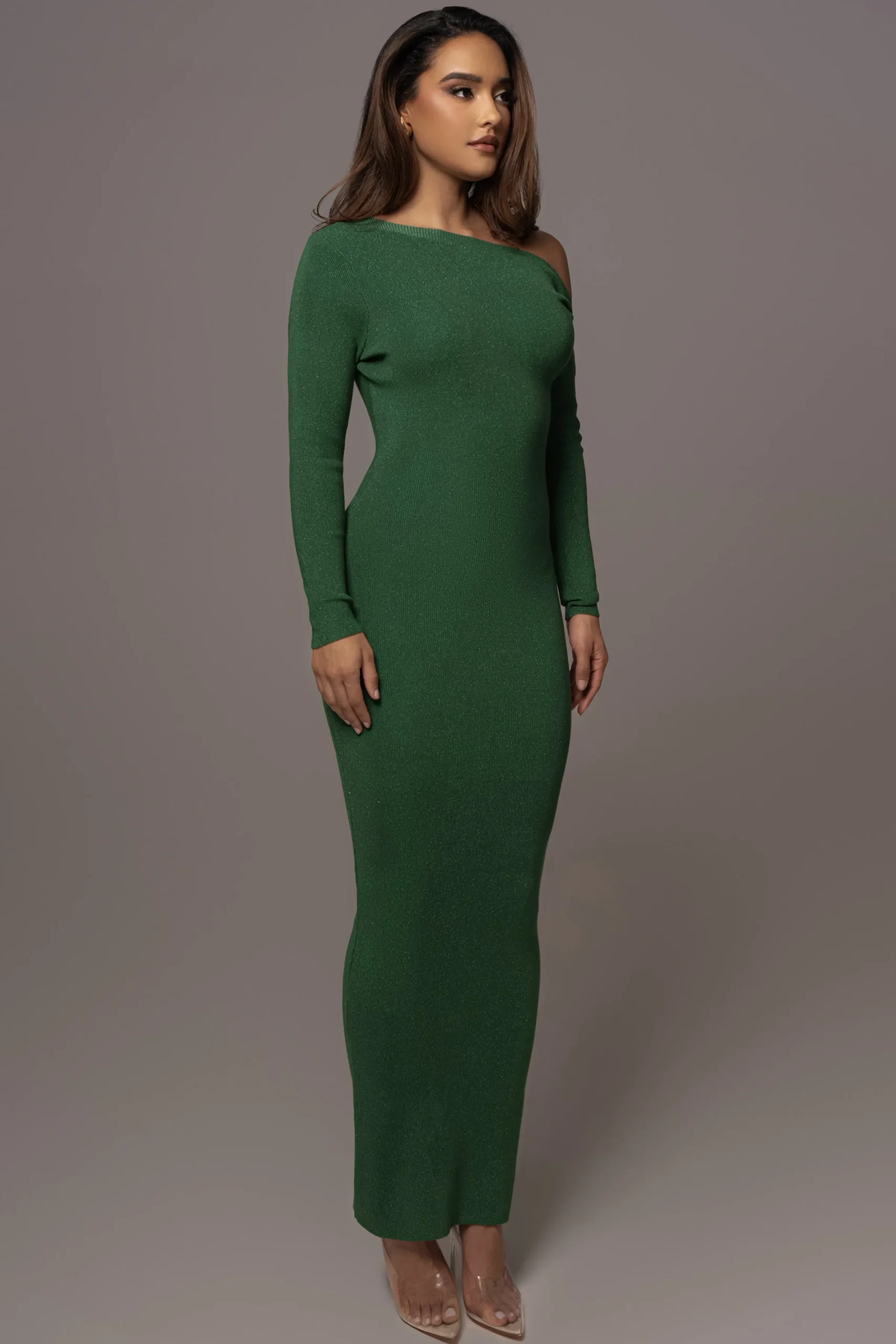 JLUXLABEL Green Night Shimmers Asymmetrical Maxi Dress