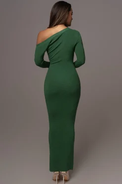 JLUXLABEL Green Night Shimmers Asymmetrical Maxi Dress