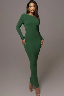 JLUXLABEL Green Night Shimmers Asymmetrical Maxi Dress