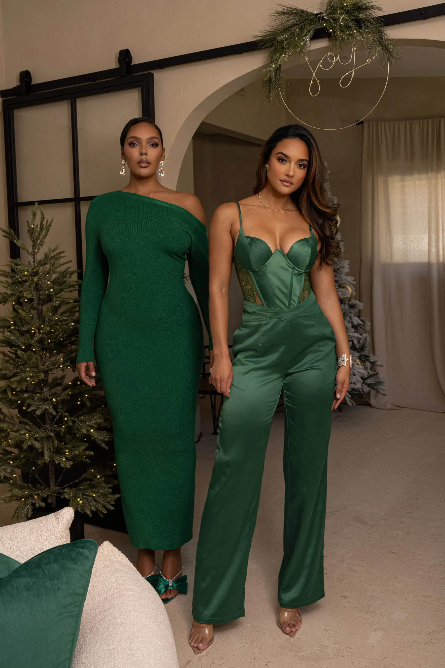 JLUXLABEL Green Night Shimmers Asymmetrical Maxi Dress