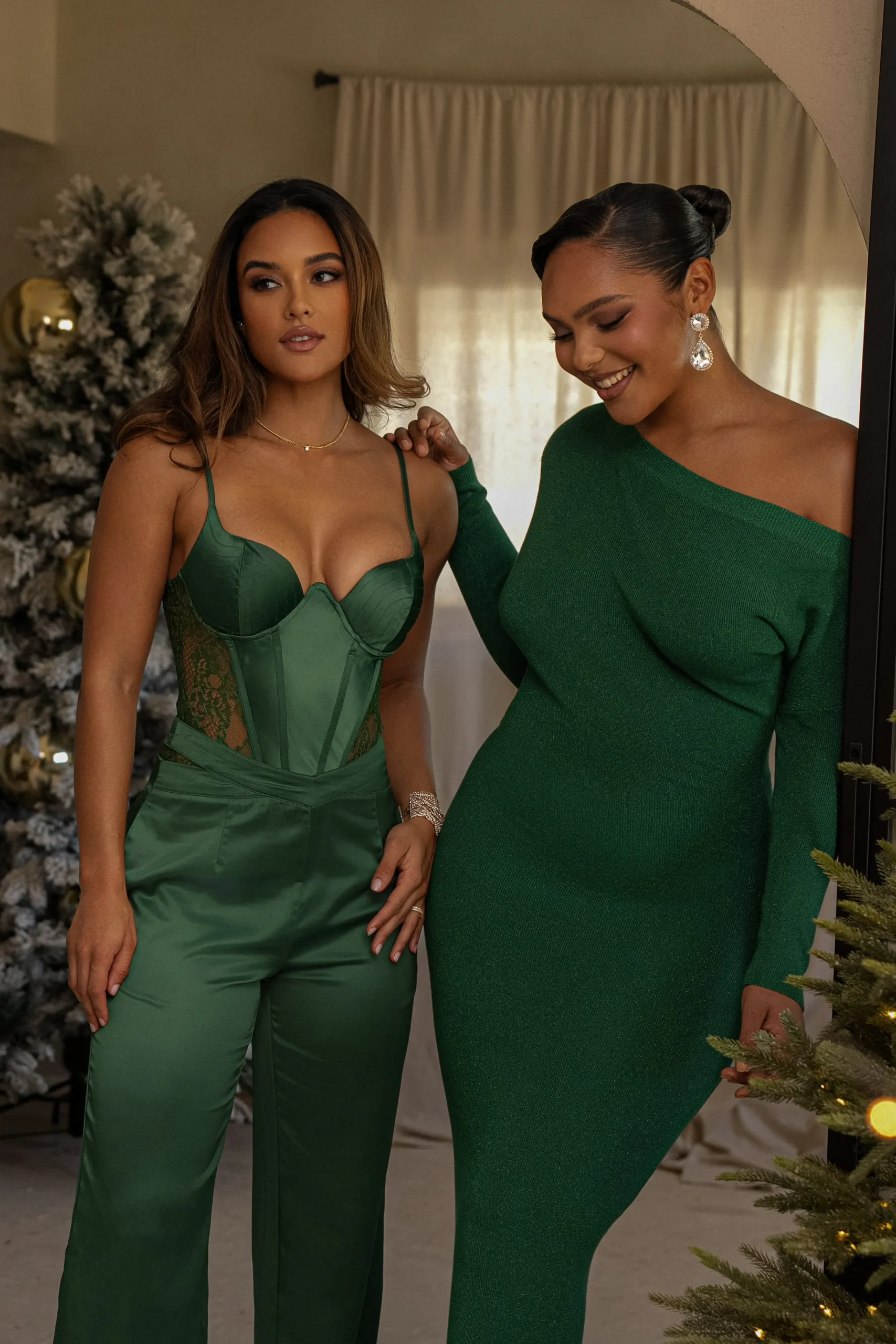 JLUXLABEL Green Night Shimmers Asymmetrical Maxi Dress
