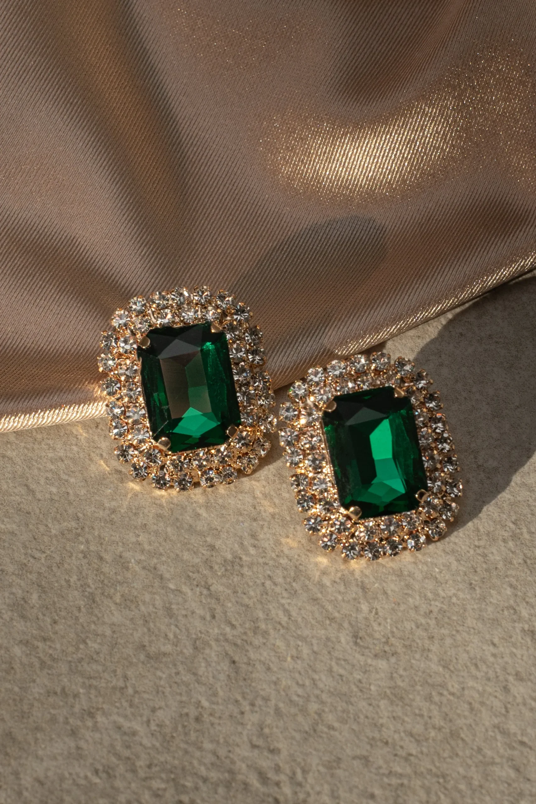 JLUXLABEL Green Octagon Rhinestone Earrings