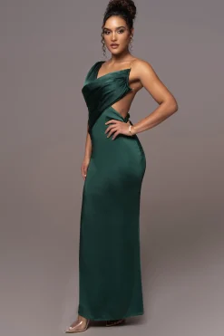 JLUXLABEL Green Satin Belle Maxi Dress