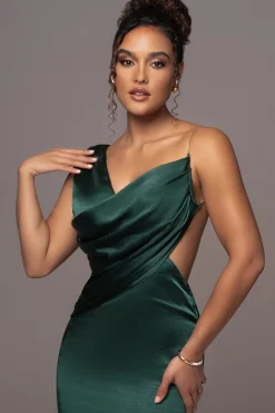JLUXLABEL Green Satin Belle Maxi Dress