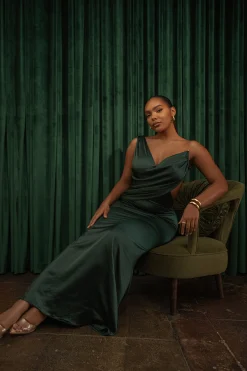 JLUXLABEL Green Satin Belle Maxi Dress
