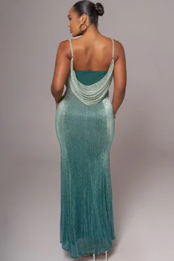JLUXLABEL Green Shimmery Nights Maxi Dress