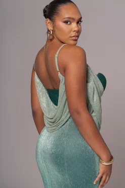 JLUXLABEL Green Shimmery Nights Maxi Dress