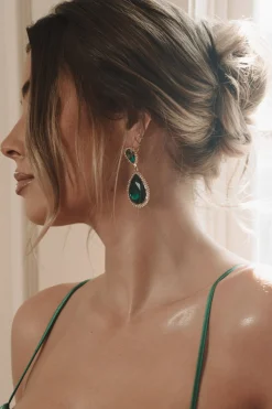 JLUXLABEL Green True Gem Teardrop Earrings