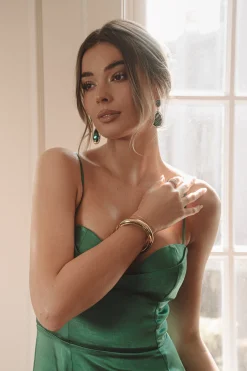 JLUXLABEL Green True Gem Teardrop Earrings