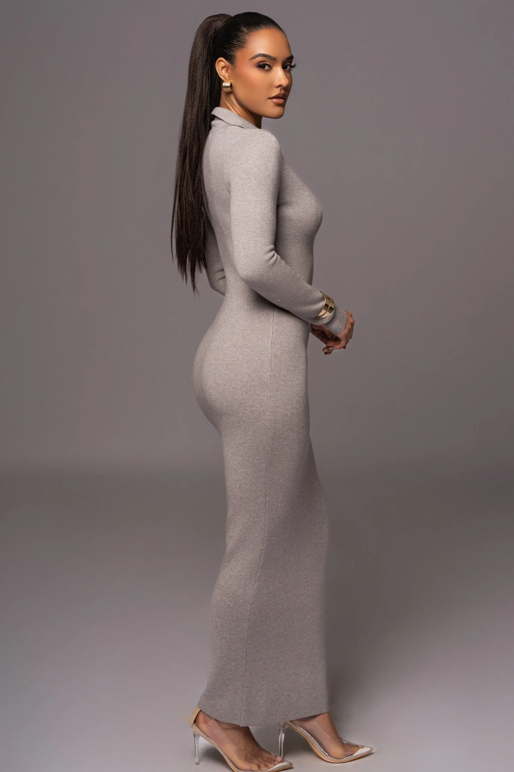 JLUXLABEL Grey Bellinda Collar Maxi Dress