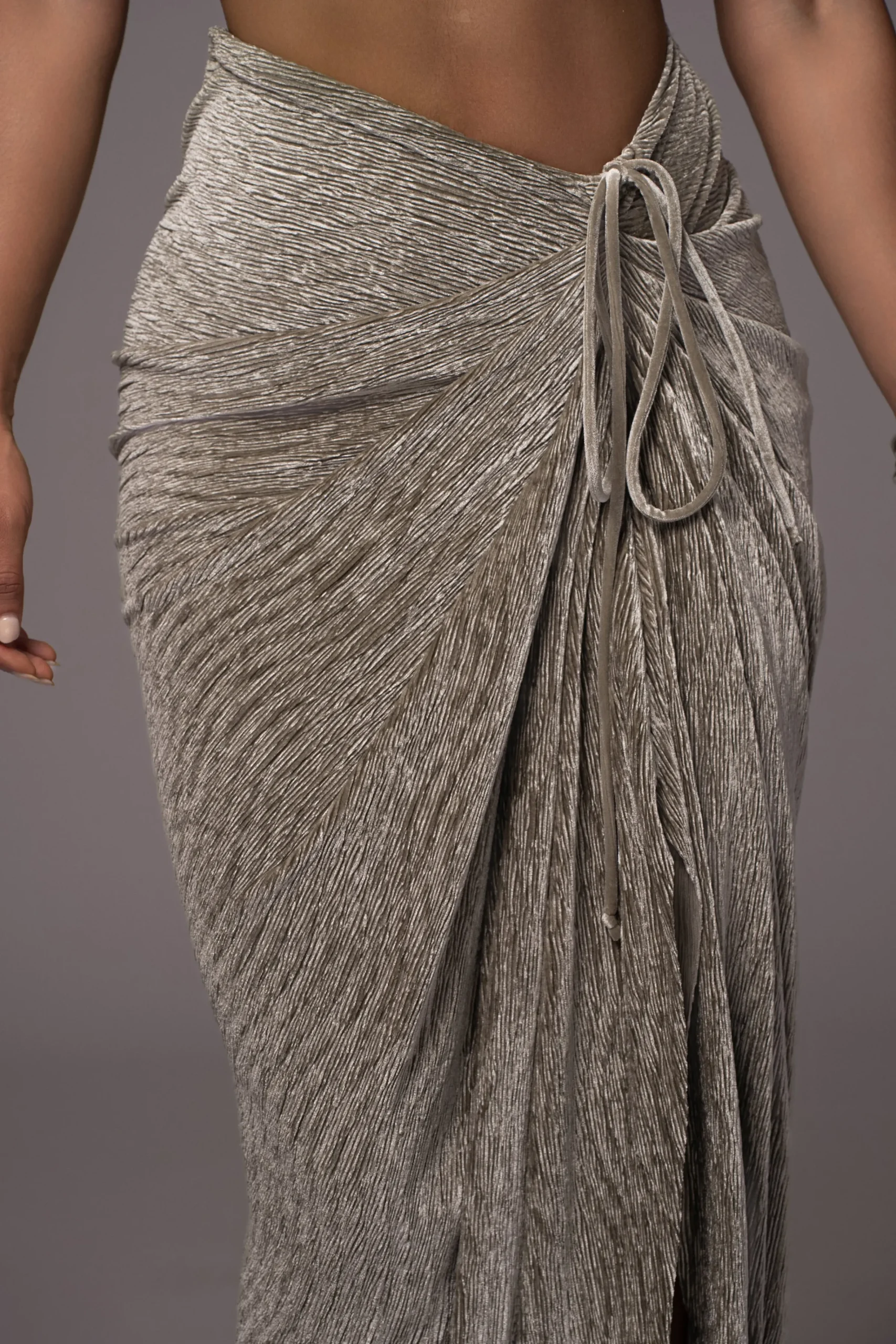 JLUXLABEL Grey Chosen One Velvet Skirt Set