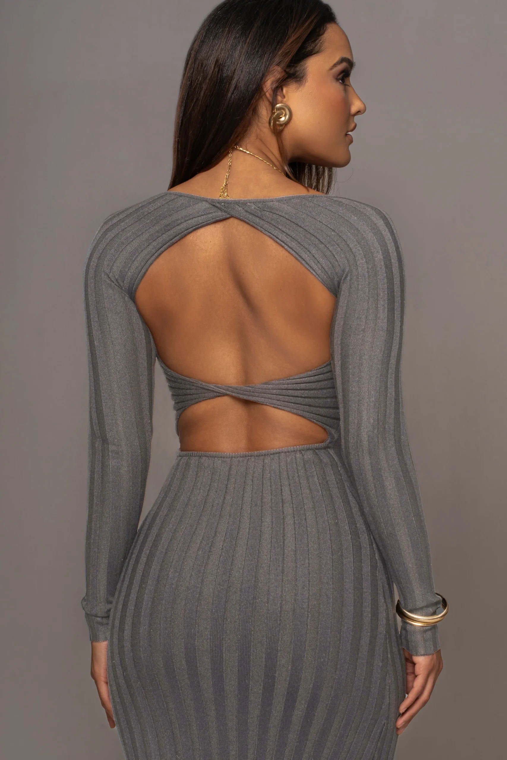 JLUXLABEL Grey Danni Ribbed Maxi Dress