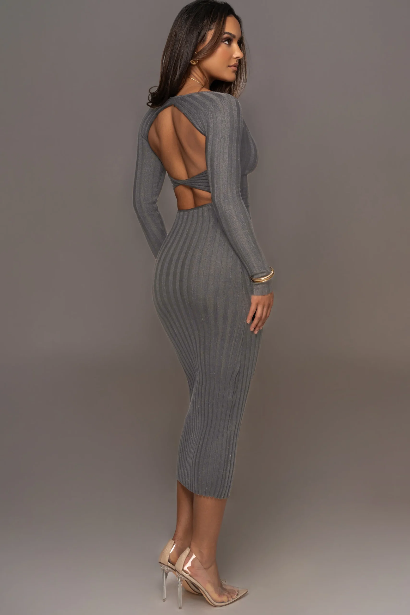 JLUXLABEL Grey Danni Ribbed Maxi Dress