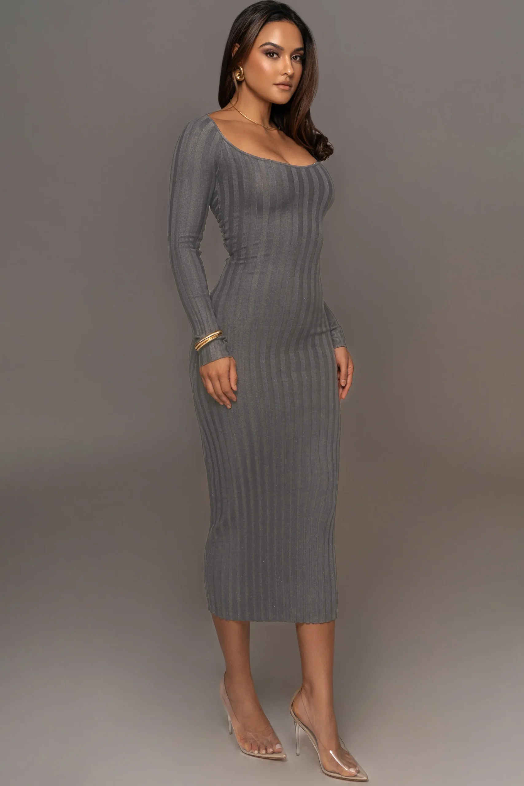 JLUXLABEL Grey Danni Ribbed Maxi Dress
