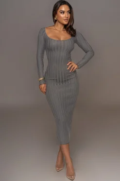 JLUXLABEL Grey Danni Ribbed Maxi Dress