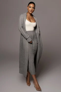 JLUXLABEL Grey Evana Cable Knit Cardigan