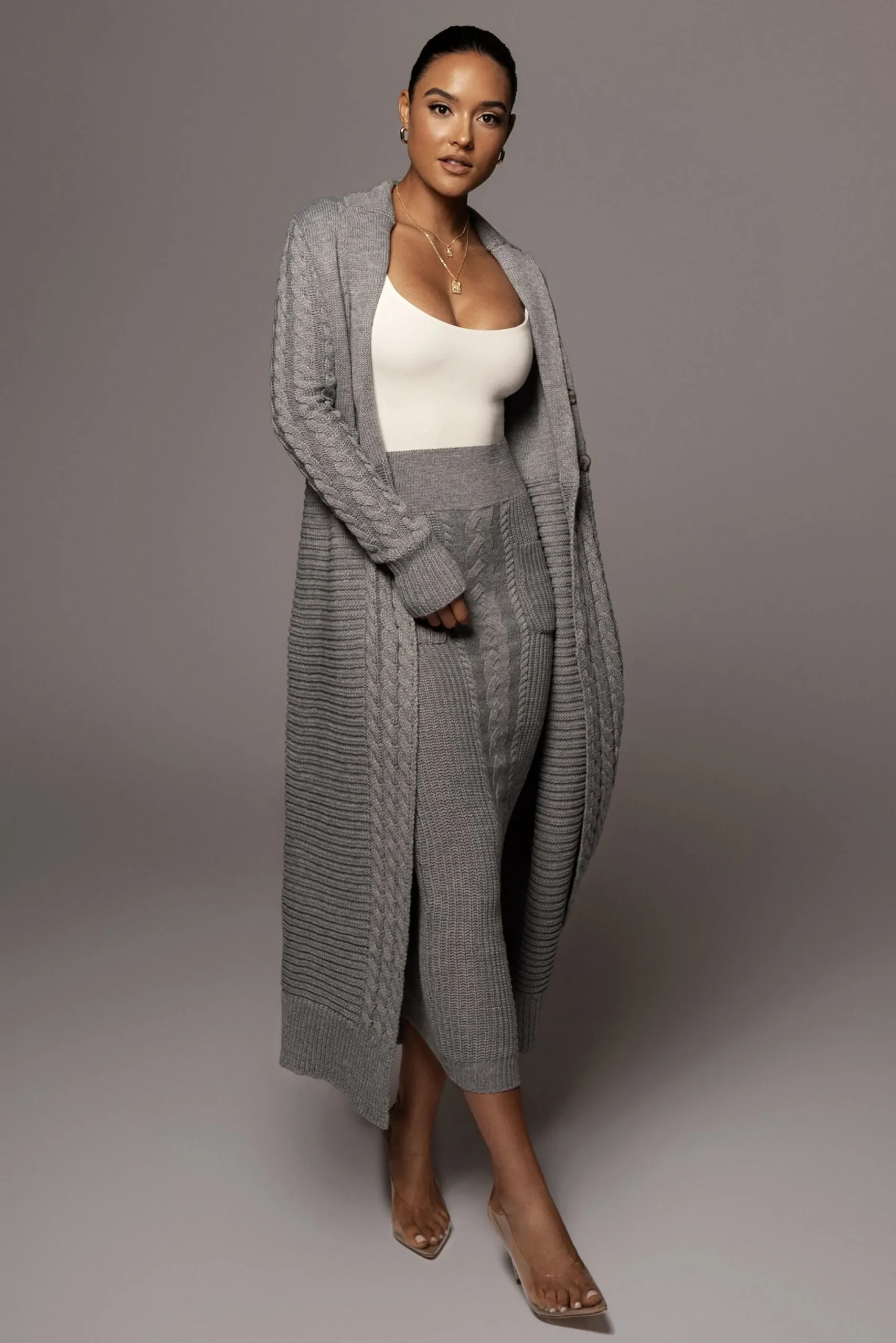 JLUXLABEL Grey Evana Cable Knit Cardigan