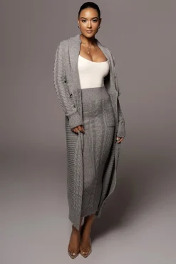JLUXLABEL Grey Evana Cable Knit Cardigan