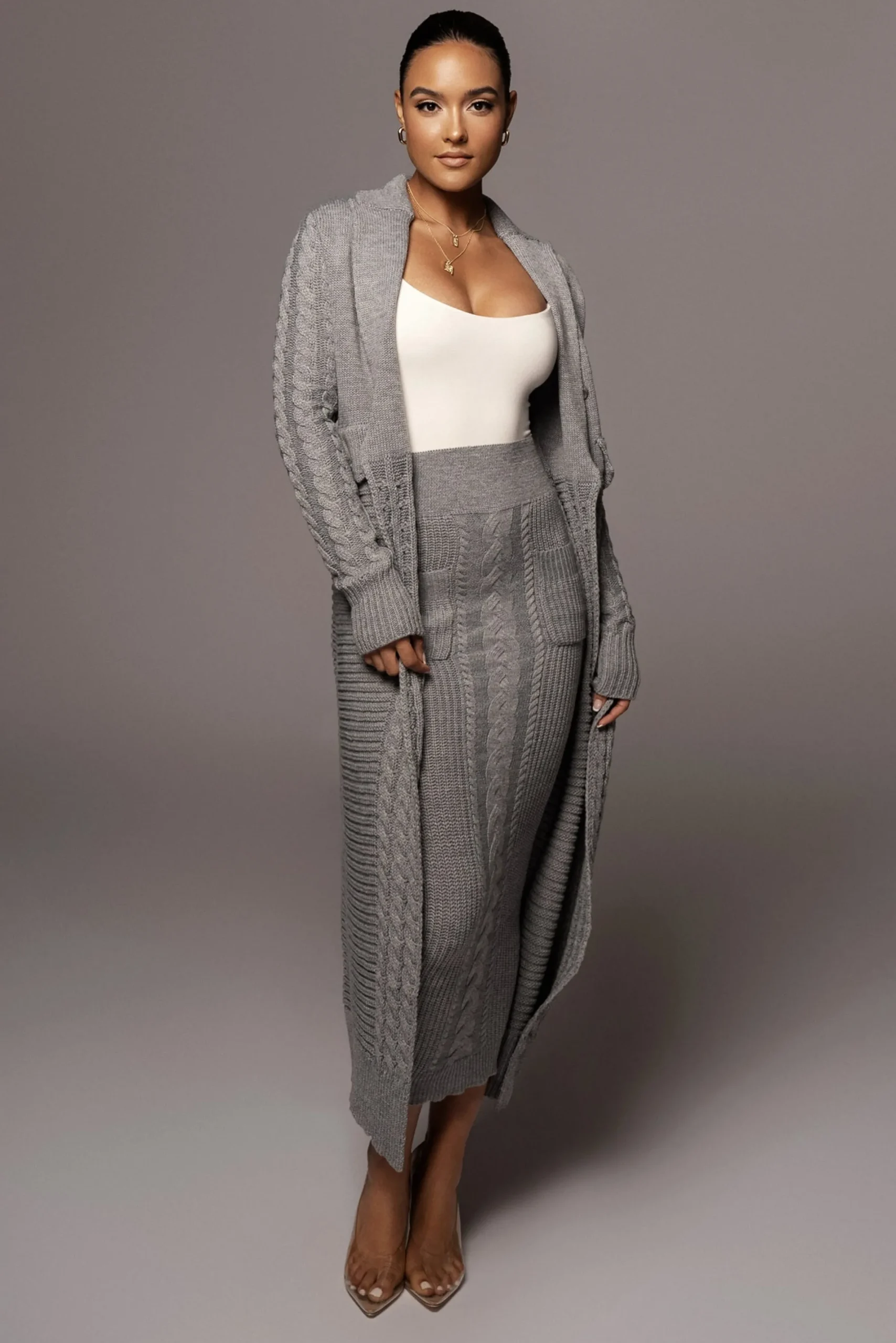 JLUXLABEL Grey Evana Cable Knit Cardigan