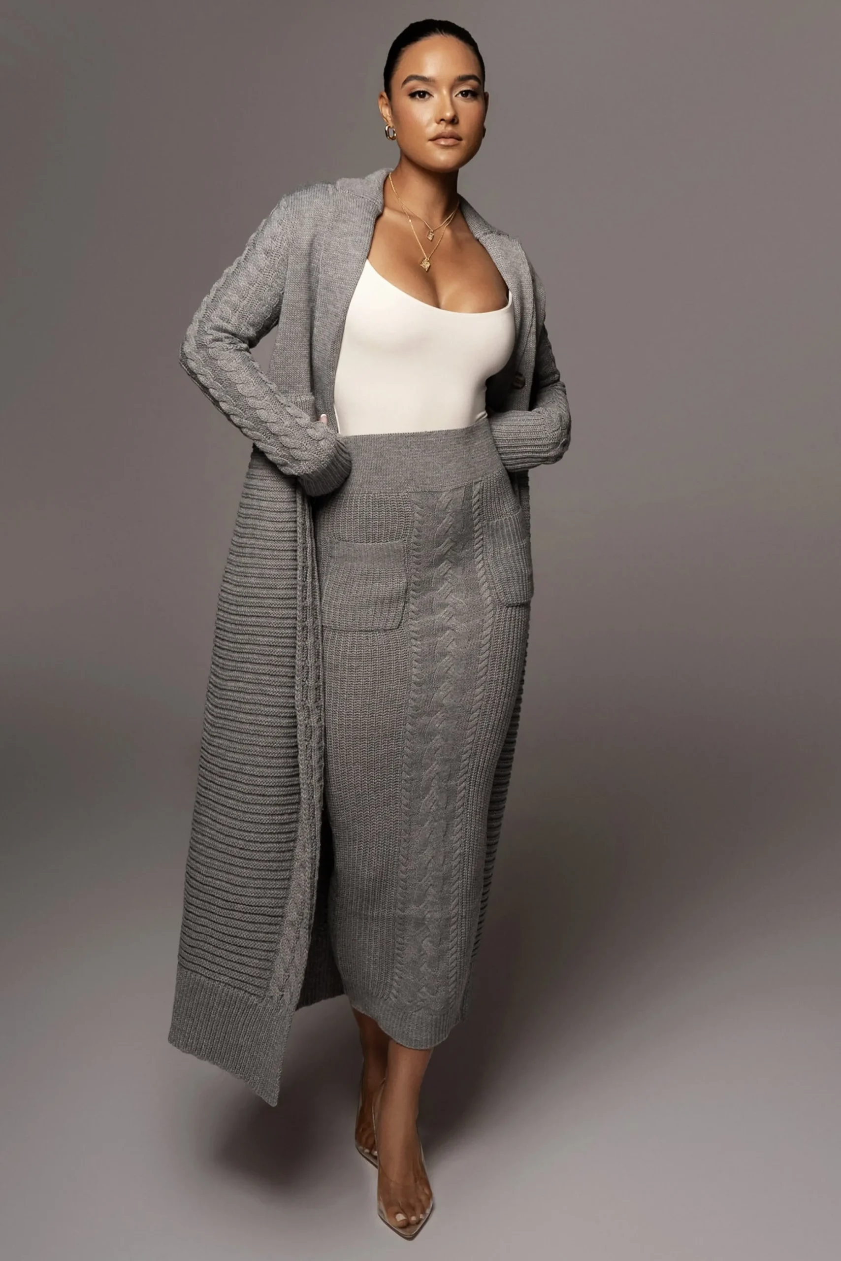 JLUXLABEL Grey Evana Cable Knit Cardigan