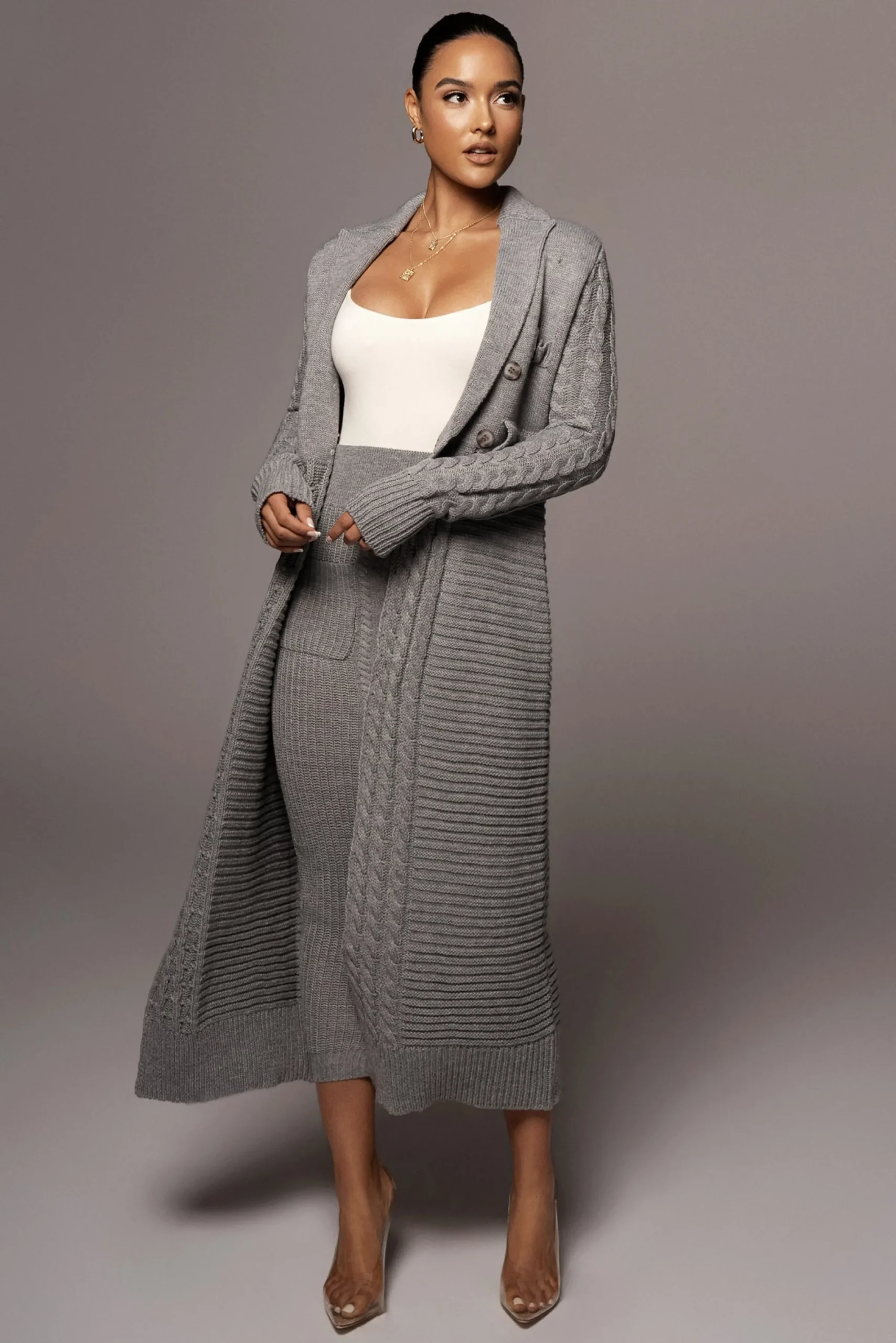 JLUXLABEL Grey Evana Cable Knit Cardigan