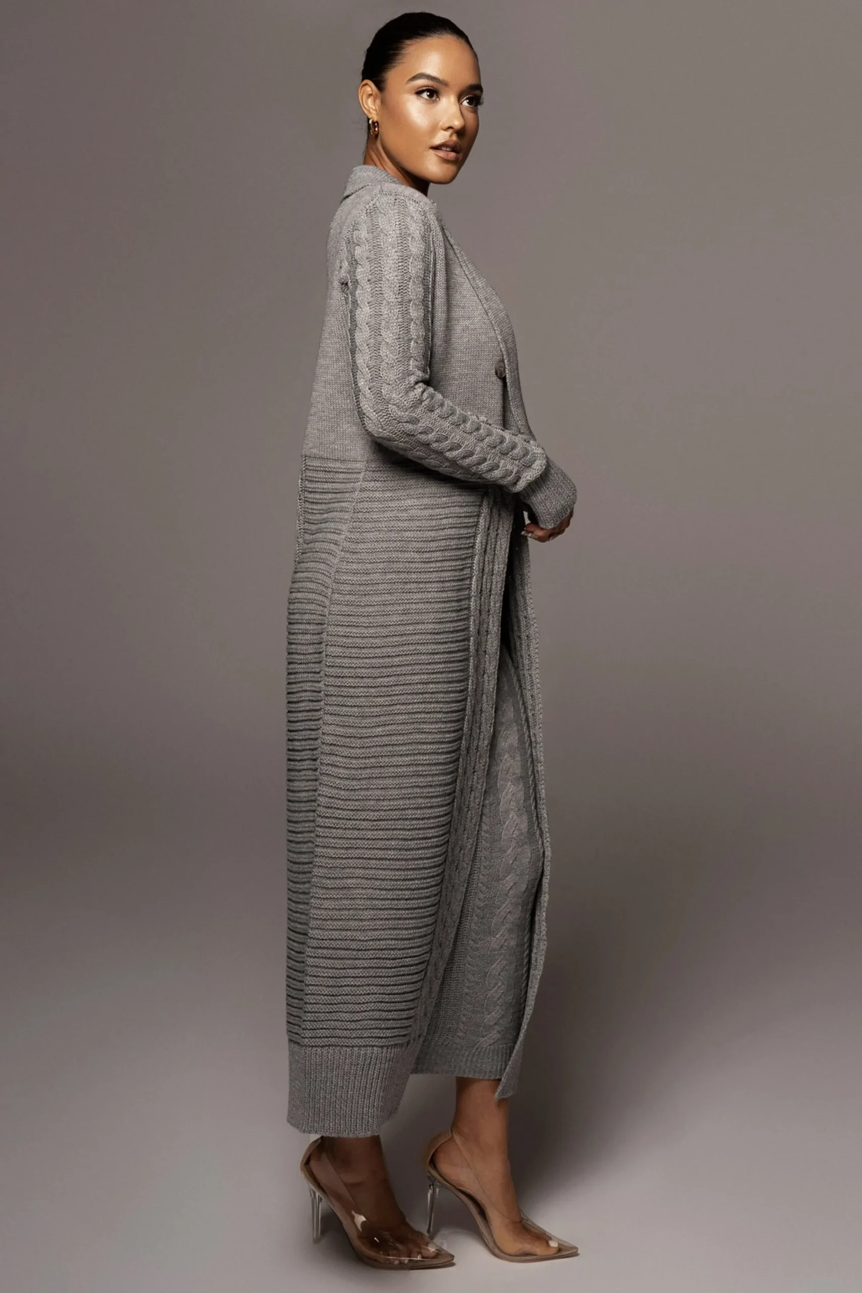 JLUXLABEL Grey Evana Cable Knit Cardigan