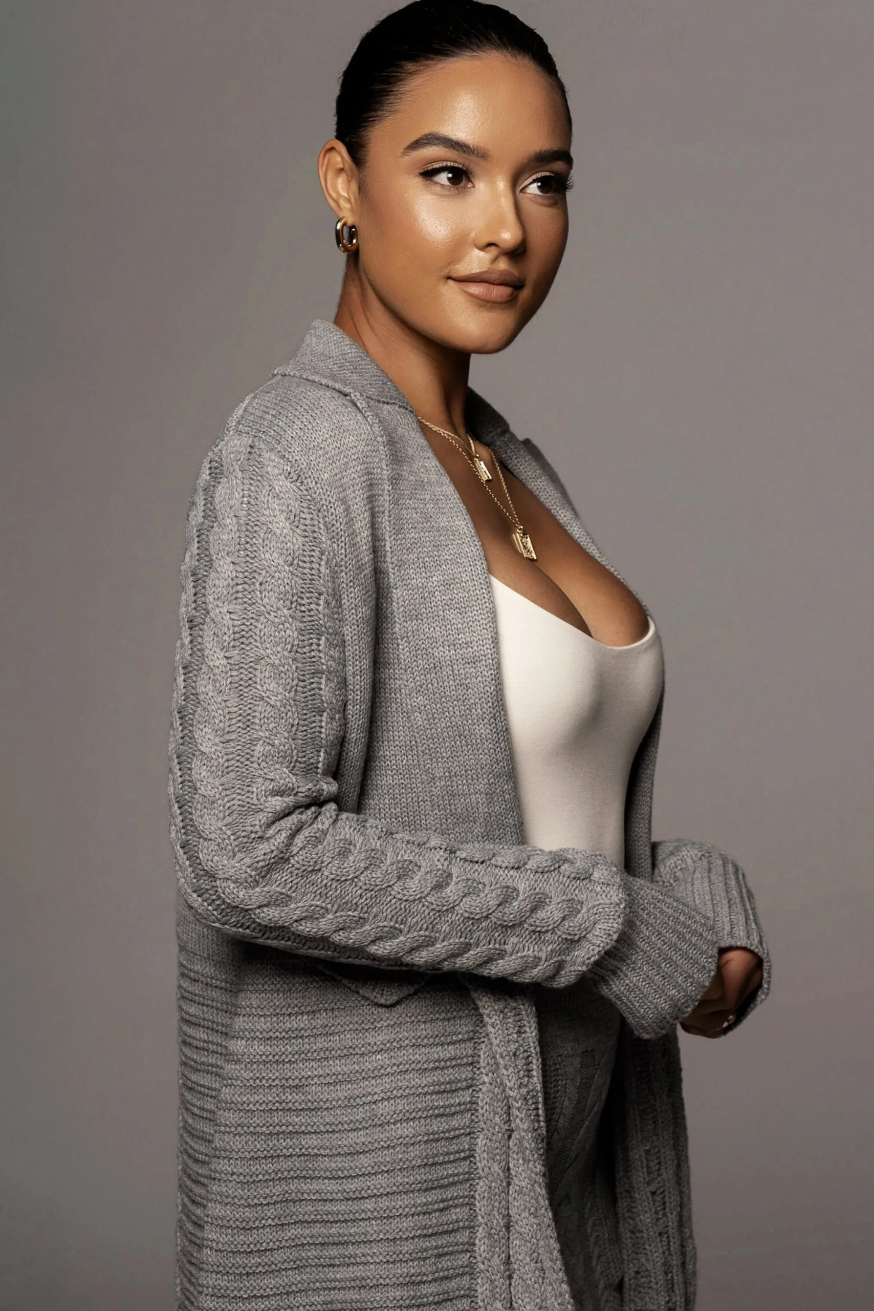 JLUXLABEL Grey Evana Cable Knit Cardigan