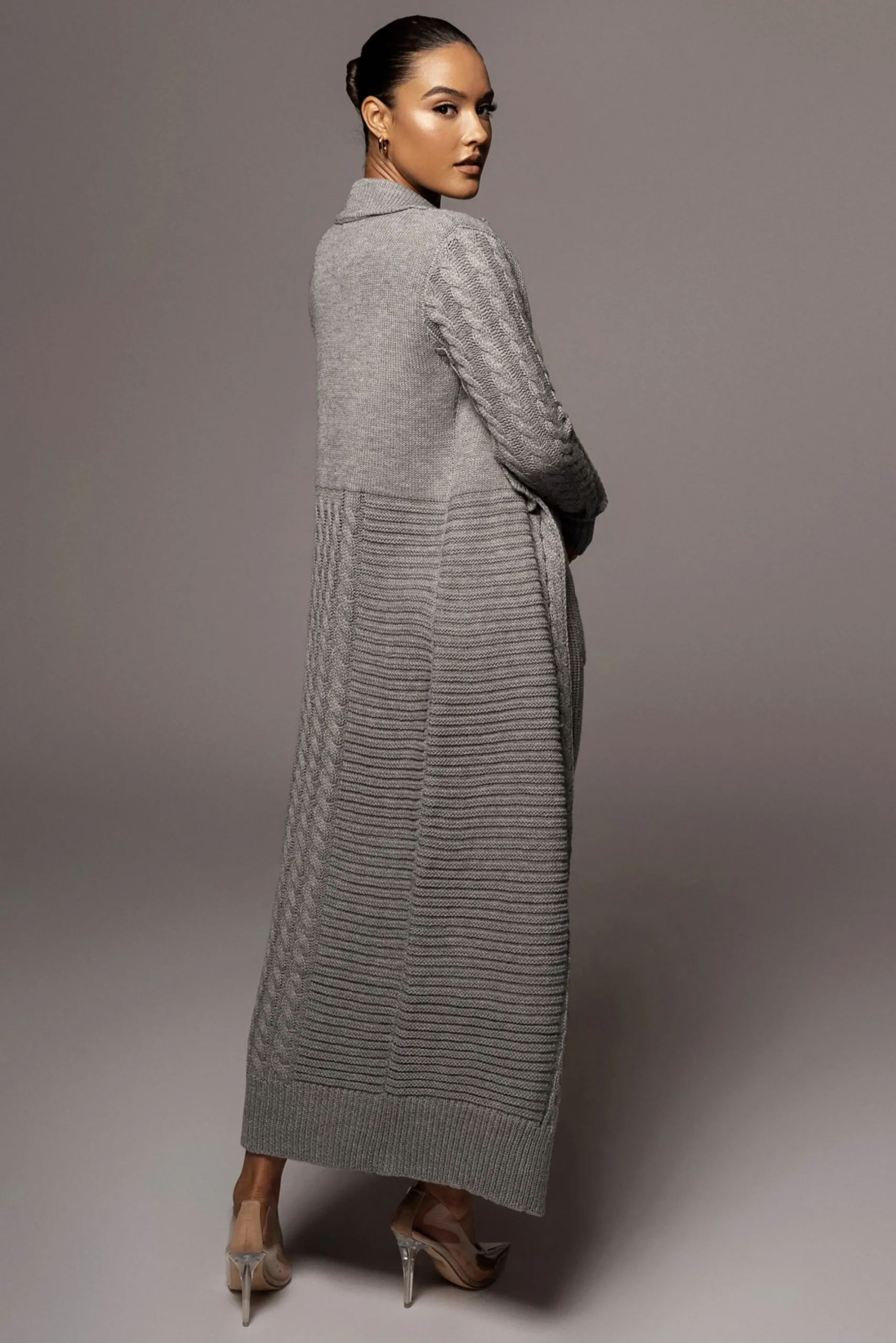 JLUXLABEL Grey Evana Cable Knit Cardigan