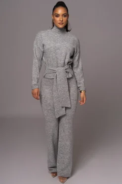 JLUXLABEL Grey Ivy Sweater Knit Pant Set