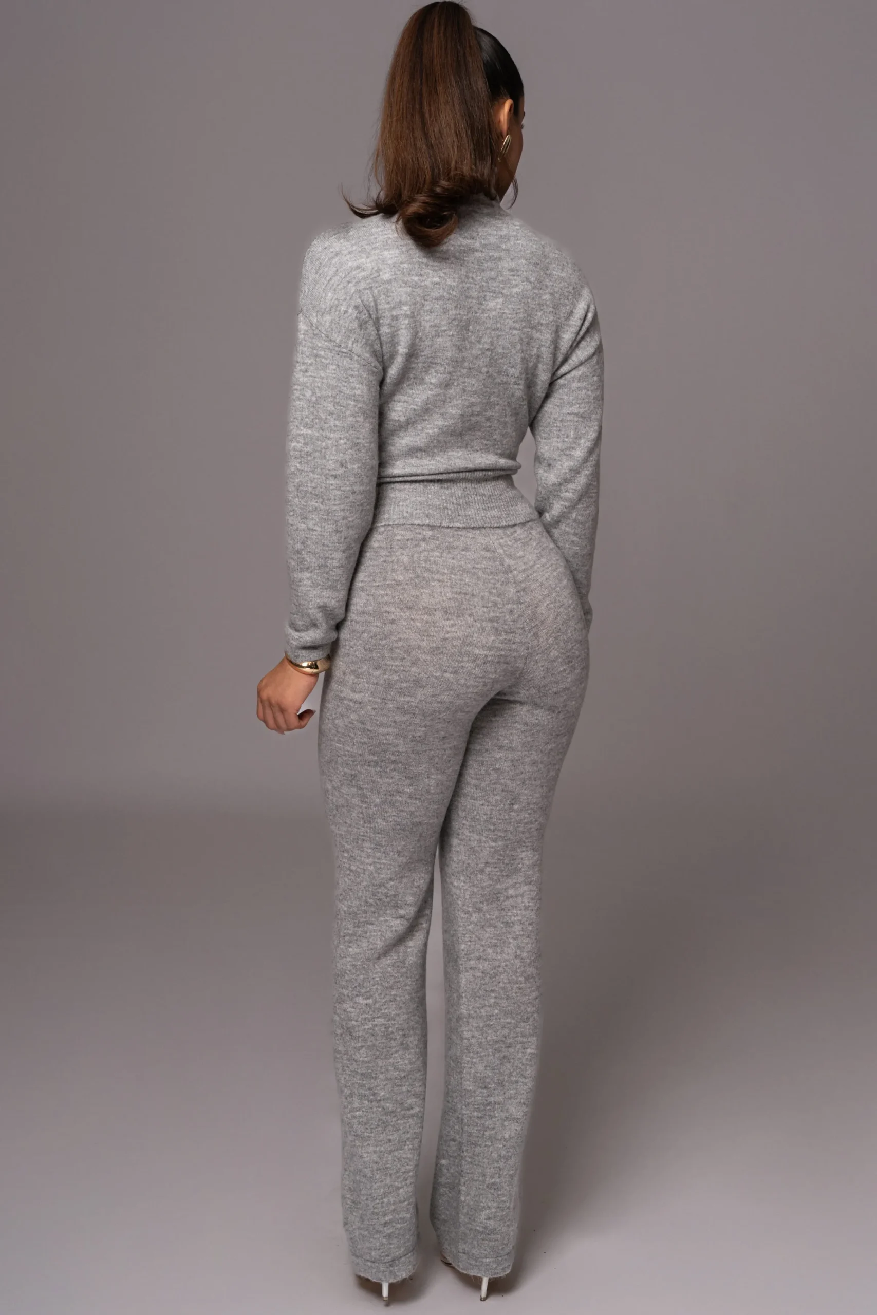 JLUXLABEL Grey Ivy Sweater Knit Pant Set