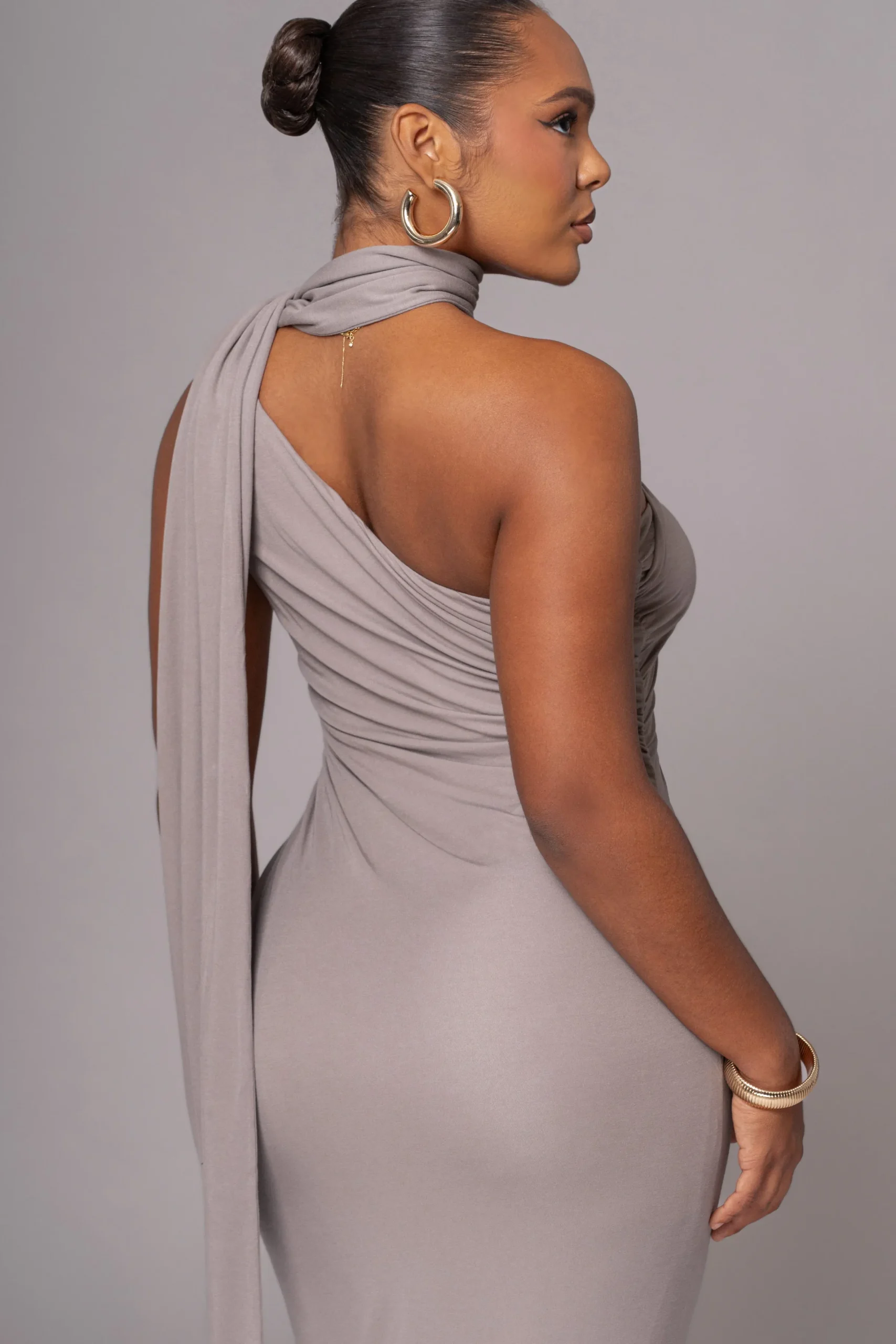 JLUXLABEL Grey Kianna Drape Maxi Dress