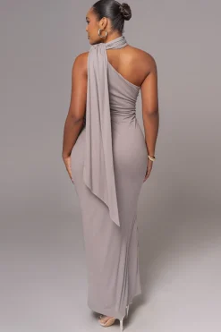 JLUXLABEL Grey Kianna Drape Maxi Dress