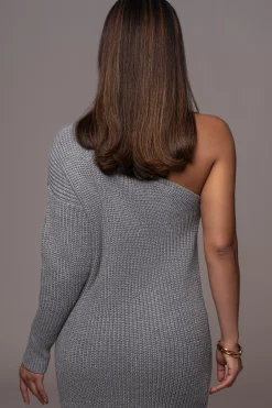 JLUXLABEL Grey Long Knit Sweater Dress