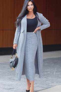 JLUXLABEL Grey Missy Cable Sweater Midi Skirt