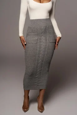 JLUXLABEL Grey Missy Cable Sweater Midi Skirt