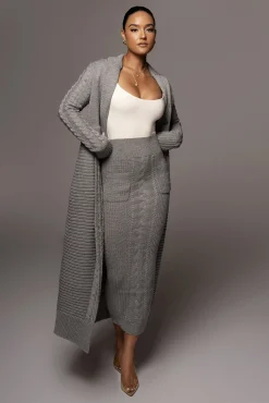 JLUXLABEL Grey Missy Cable Sweater Midi Skirt