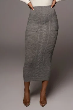 JLUXLABEL Grey Missy Cable Sweater Midi Skirt