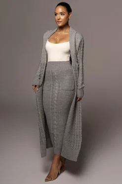 JLUXLABEL Grey Missy Cable Sweater Midi Skirt