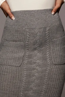 JLUXLABEL Grey Missy Cable Sweater Midi Skirt