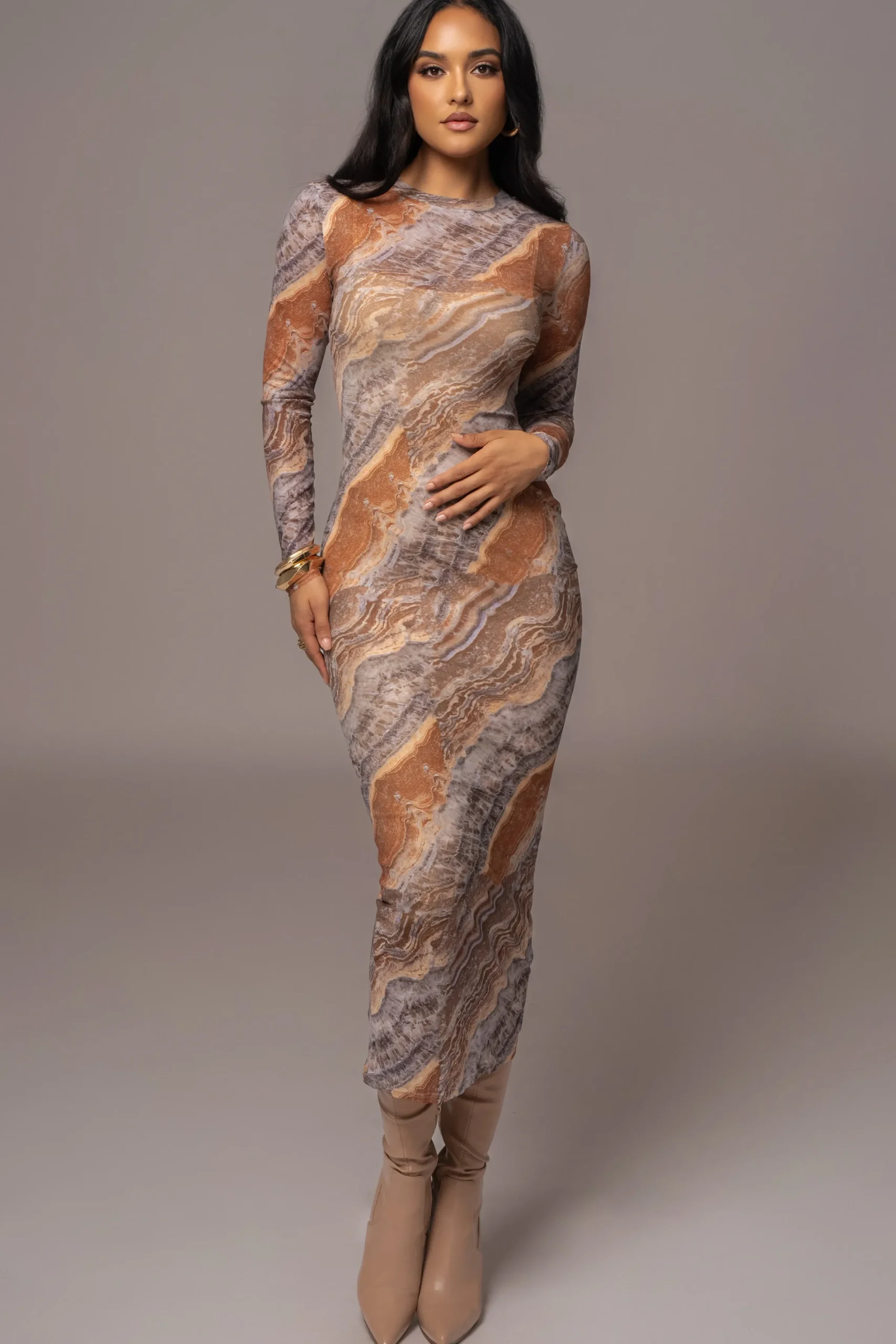 JLUXLABEL Grey Multi Solana Mesh Maxi Dress