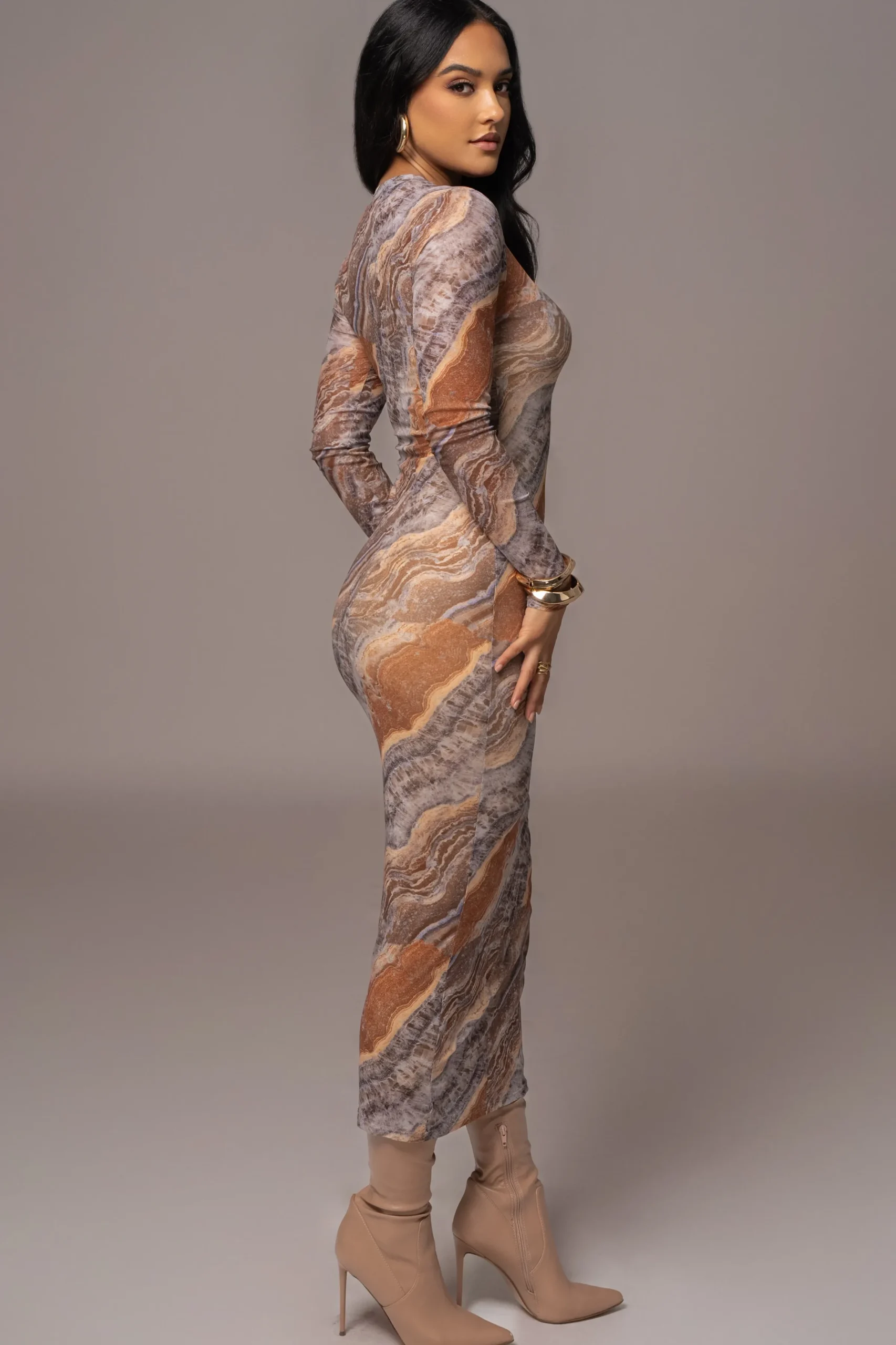 JLUXLABEL Grey Multi Solana Mesh Maxi Dress