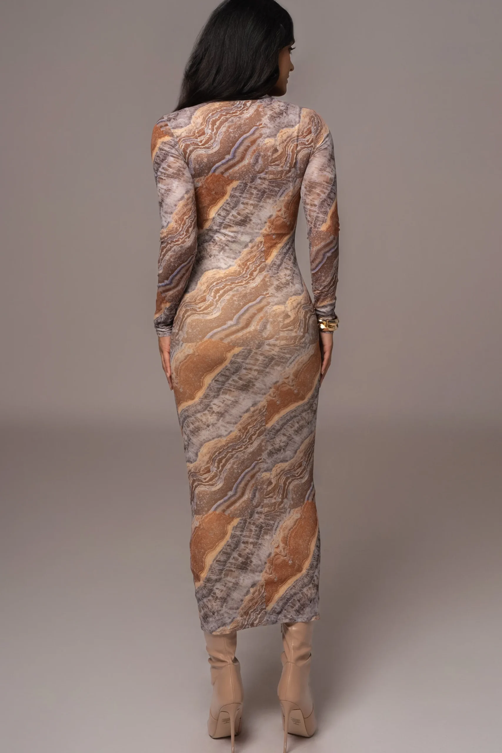 JLUXLABEL Grey Multi Solana Mesh Maxi Dress
