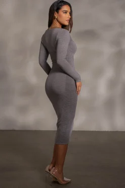 JLUXLABEL Grey Pollie Midi Dress
