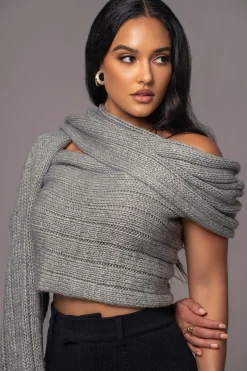 JLUXLABEL Grey Soft Life Cable Knit Sweater Top