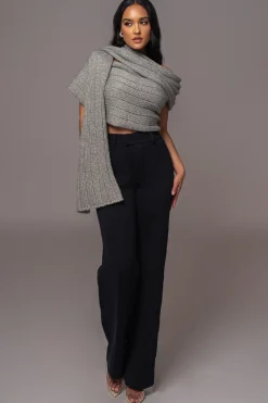 JLUXLABEL Grey Soft Life Cable Knit Sweater Top