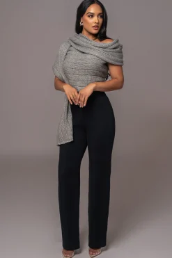 JLUXLABEL Grey Soft Life Cable Knit Sweater Top